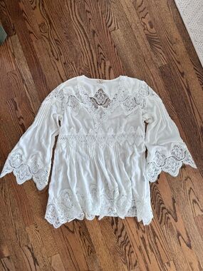 POL White Lace-Trim Boho Tunic